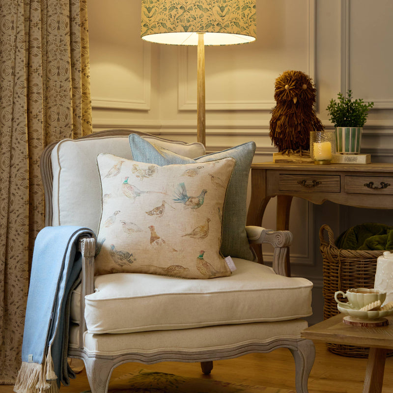 Game Birds Natural Linen Cushion / Hand Painted Watercolour Printed /          50 x 50cm