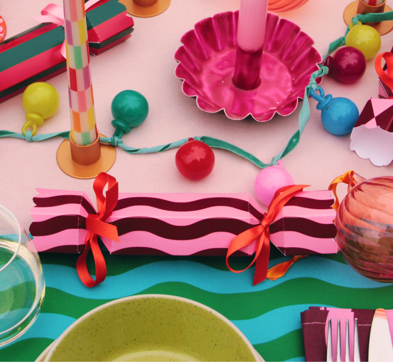 Pink and Maroon Stripe Pattern Christmas Crackers