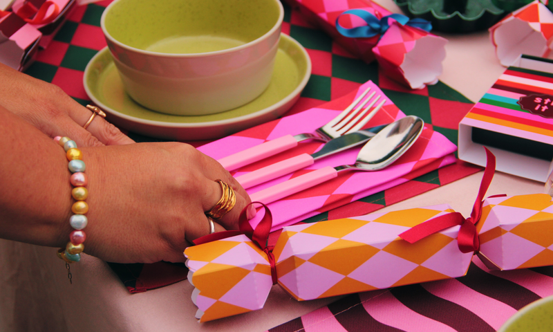 Pink and Maroon Stripe Pattern Christmas Crackers