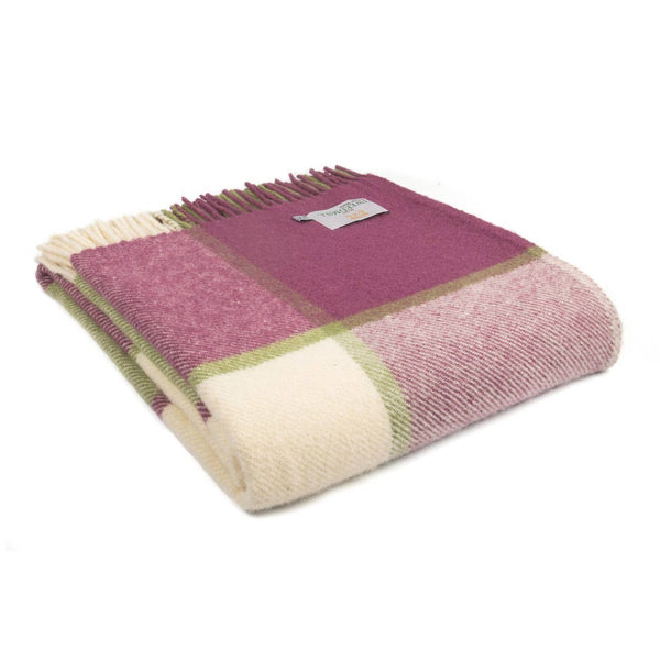 Block Check Pure New Wool Throw : Raspberry