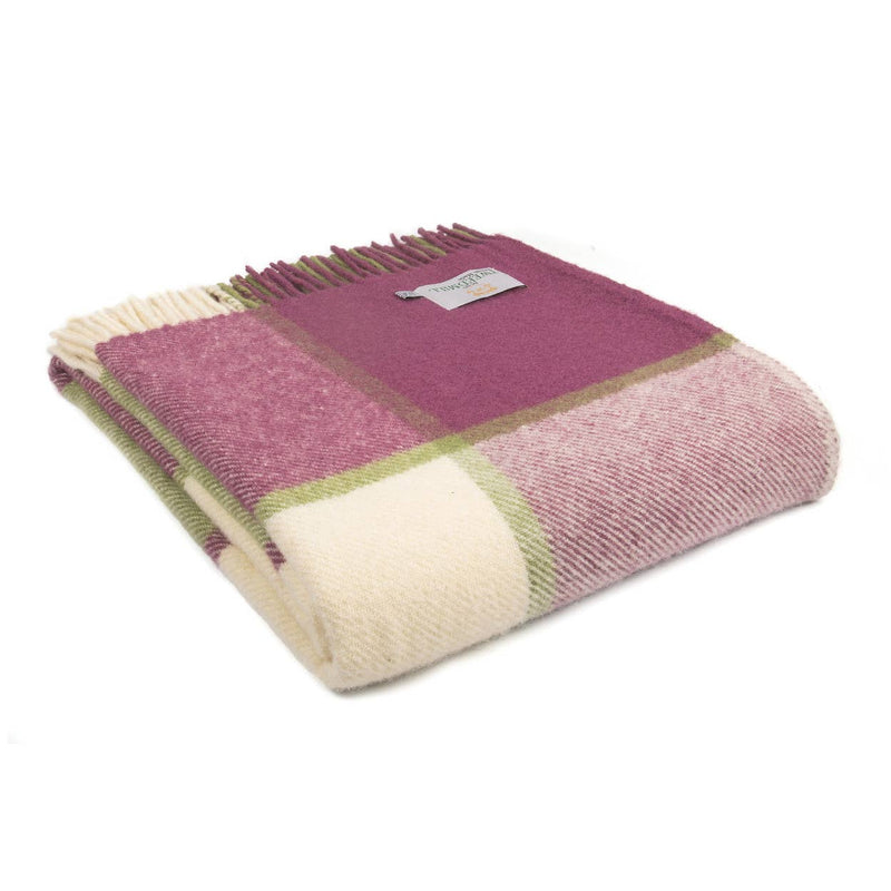 Block Check Pure New Wool Throw : Raspberry