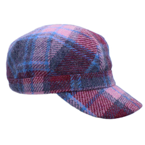 Rhona Harris Tweed Cadet Cap: Pink Blue Check / ONE SIZE