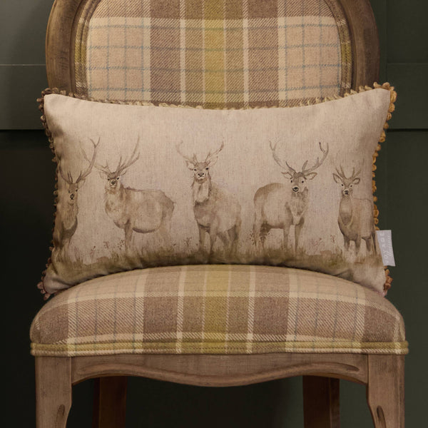 Stag Natural Linen Cushion / Hand Painted Watercolour Printed /        30 x 50cm