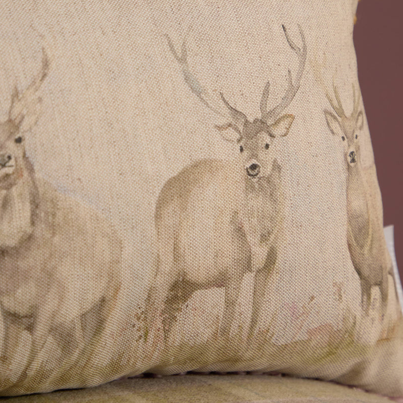 Stag Natural Linen Cushion / Hand Painted Watercolour Printed /        30 x 50cm