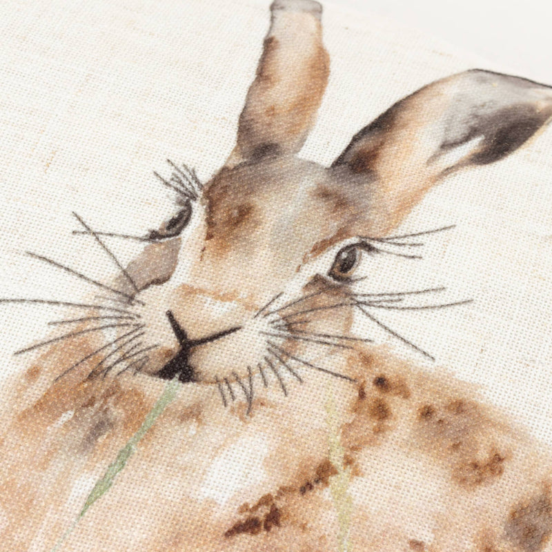 Hare Hand Painted Linen Cushion Natural 30 x 50cm
