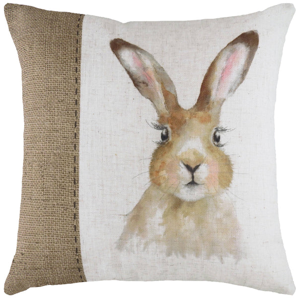 Hare Hand Painted Linen Cushion White: 43 x 43cm