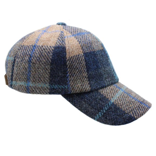 Rannoch Harris Tweed Baseball Cap : Sand Navy Check