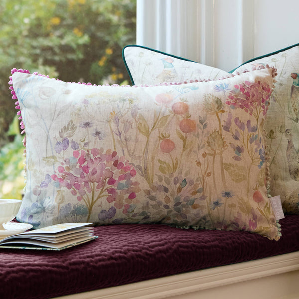 Cottage Garden Watercolour Printed Linen Cushion 40 x 60cm