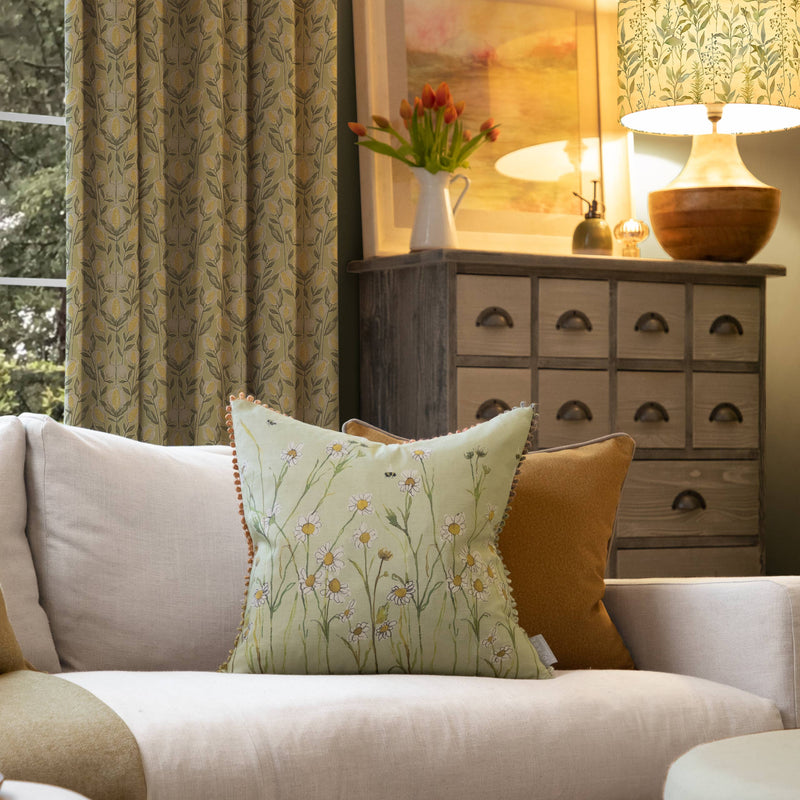 Ellaphie Natural Linen Cushion / Hand Painted Watercolour Printed Cushion / Sage / 50 x 50cm
