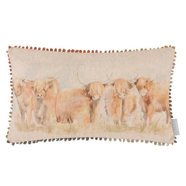 Highland Cattle Watercolour Cushion on natural linen Size: 30 x 50cm