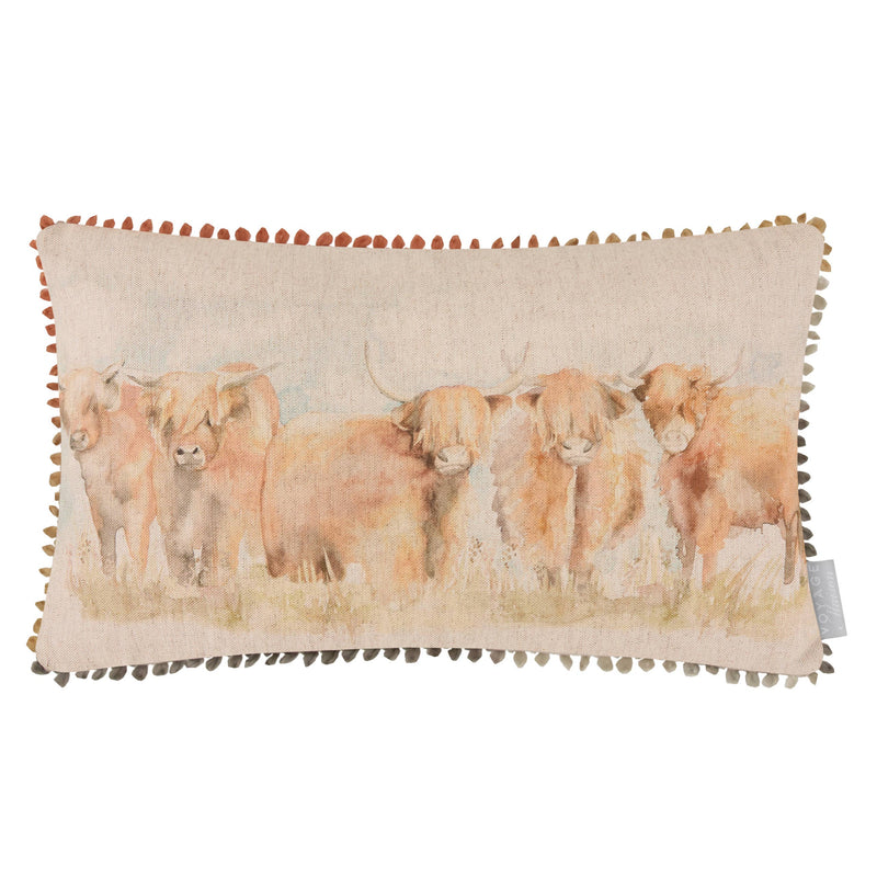 Highland Cattle Watercolour Cushion on natural linen Size: 30 x 50cm