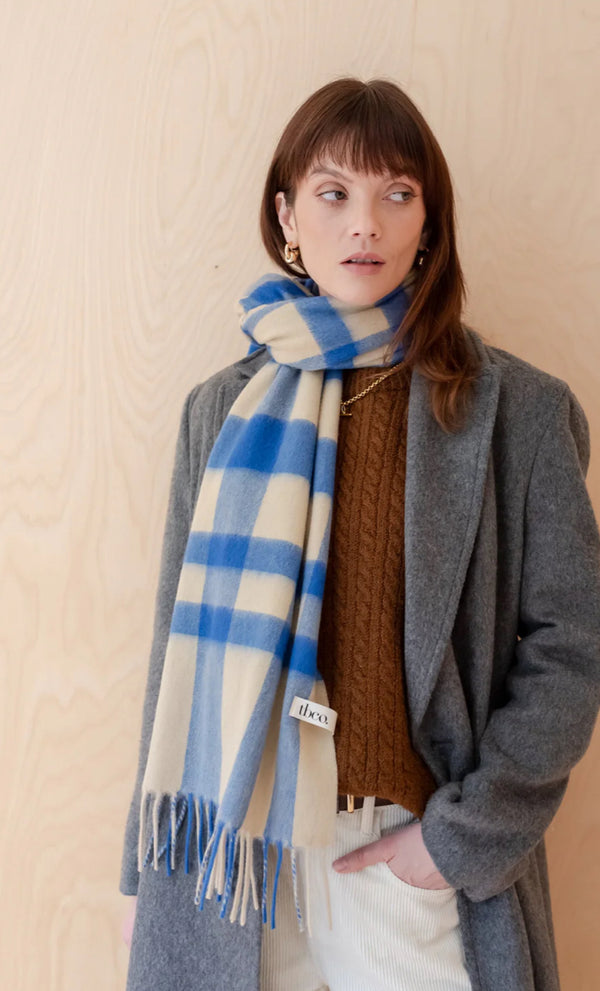 Lambswool Scarf Blue Checked