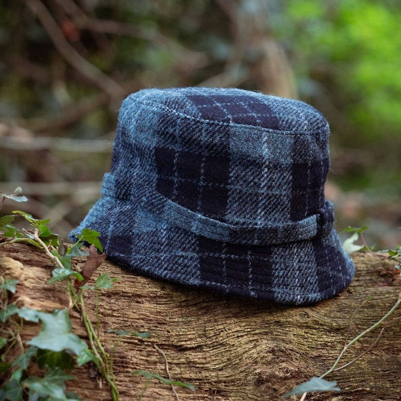 Ashkirk Harris Tweed Ladies Bucket Hat : Black Grey Check / M/L