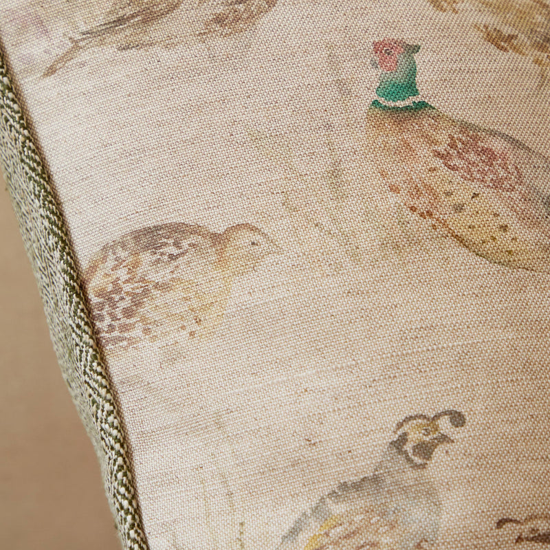Game Birds Natural Linen Cushion / Hand Painted Watercolour Printed /          50 x 50cm