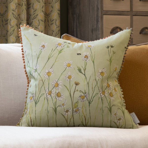 Ellaphie Natural Linen Cushion / Hand Painted Watercolour Printed Cushion / Sage / 50 x 50cm