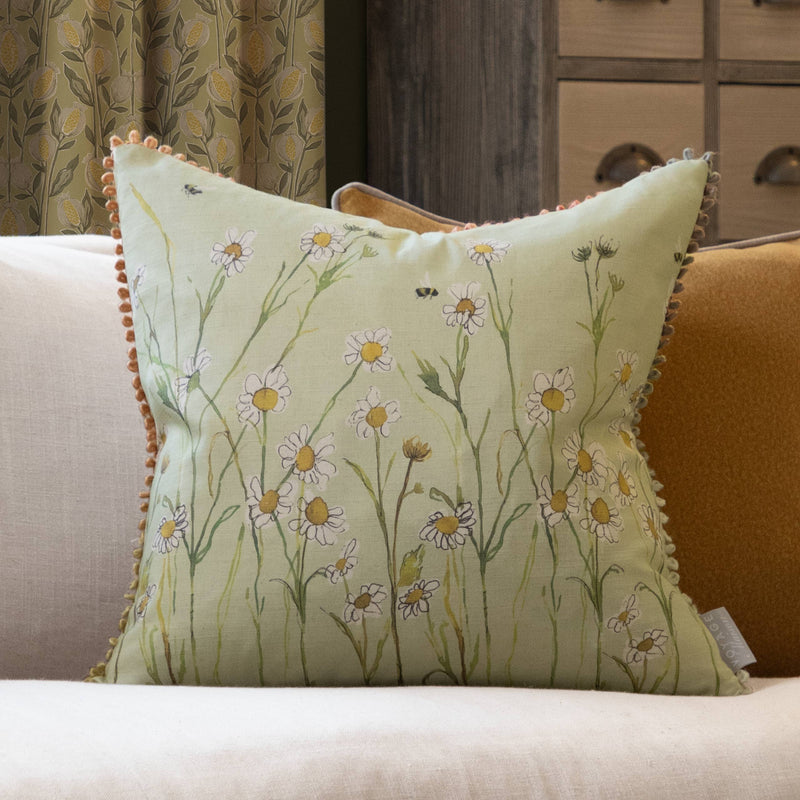 Ellaphie Natural Linen Cushion / Hand Painted Watercolour Printed Cushion / Sage / 50 x 50cm