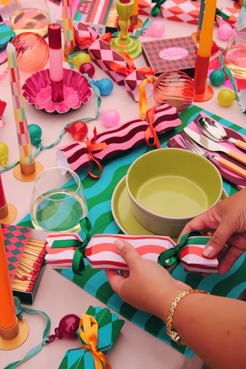 Pink and Maroon Stripe Pattern Christmas Crackers