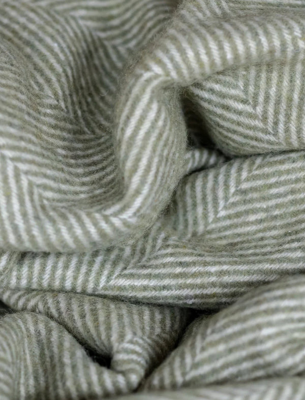 Olive Wool Herringbone Blanket