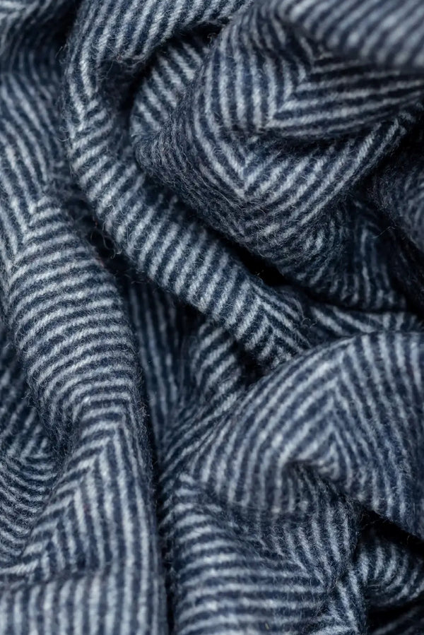 Navy Wool Herringbone Blanket