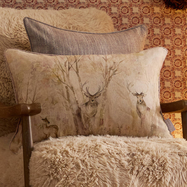 Enchanted Forest Natural Linen Cushion / Hand Painted Watercolour Printed / 40 x 60cm