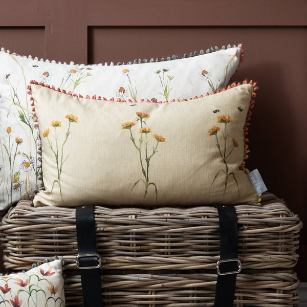 Daisy Watercolour Natural Linen Cushion / Hand Painted Watercolour Printed / 30 x 50cm