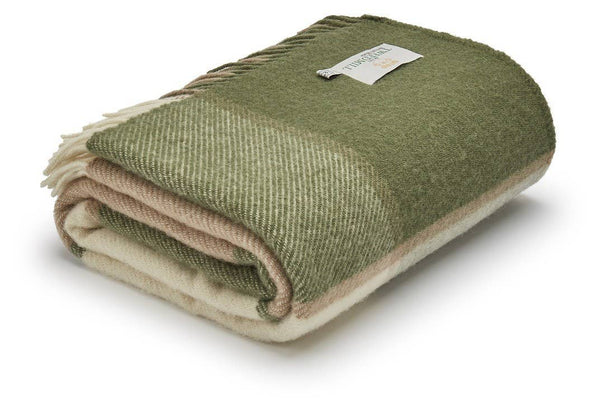 Block Check Pure New Wool Throw : Olive