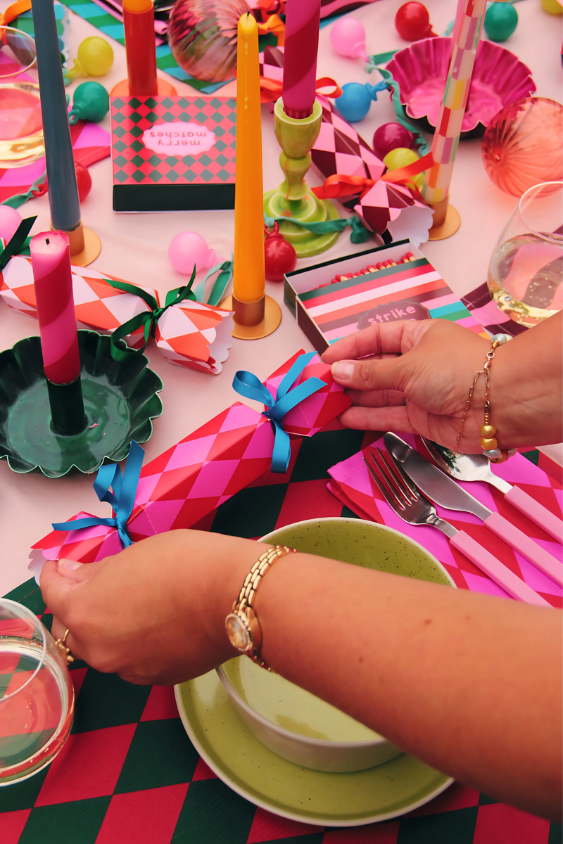 Pink and Maroon Stripe Pattern Christmas Crackers