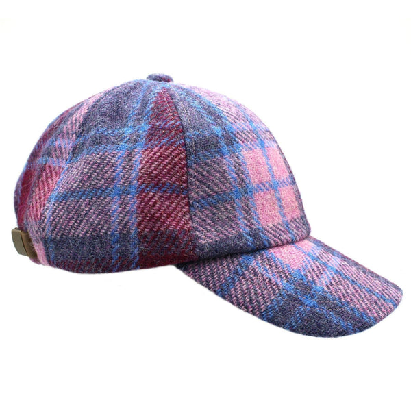 Rannoch Harris Tweed Baseball Cap : Pink Blue Check