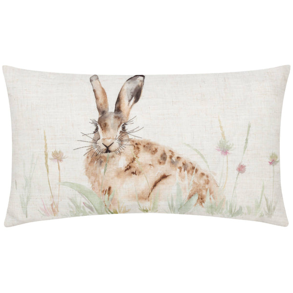 Hare Hand Painted Linen Cushion Natural 30 x 50cm