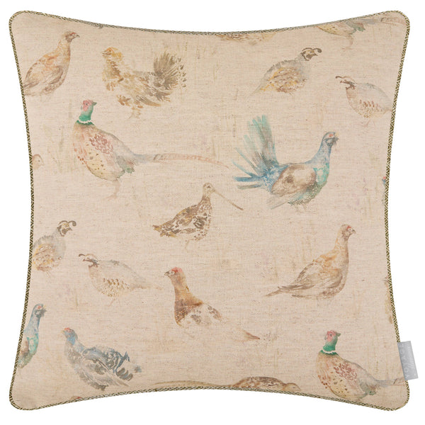 Game Birds Natural Linen Cushion / Hand Painted Watercolour Printed /          50 x 50cm
