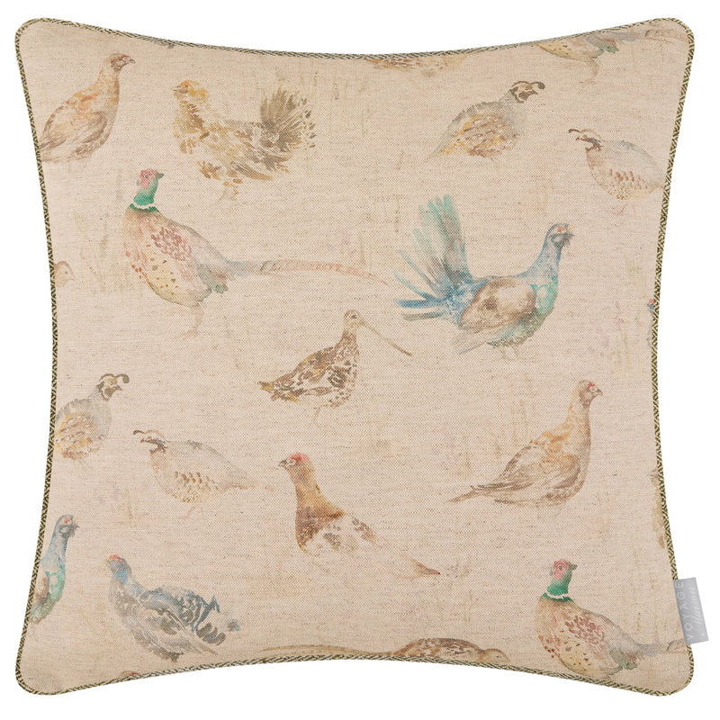 Game Birds Natural Linen Cushion / Hand Painted Watercolour Printed /          50 x 50cm