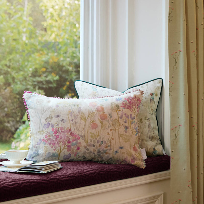 Cottage Garden Watercolour Printed Linen Cushion 40 x 60cm